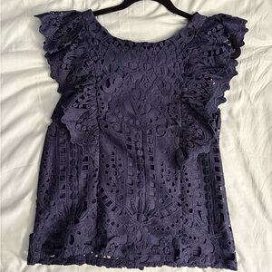 Express Women's Lace Blouse - Navy Blue